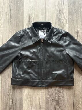 Garage Black Faux Leather Cropped Jacket